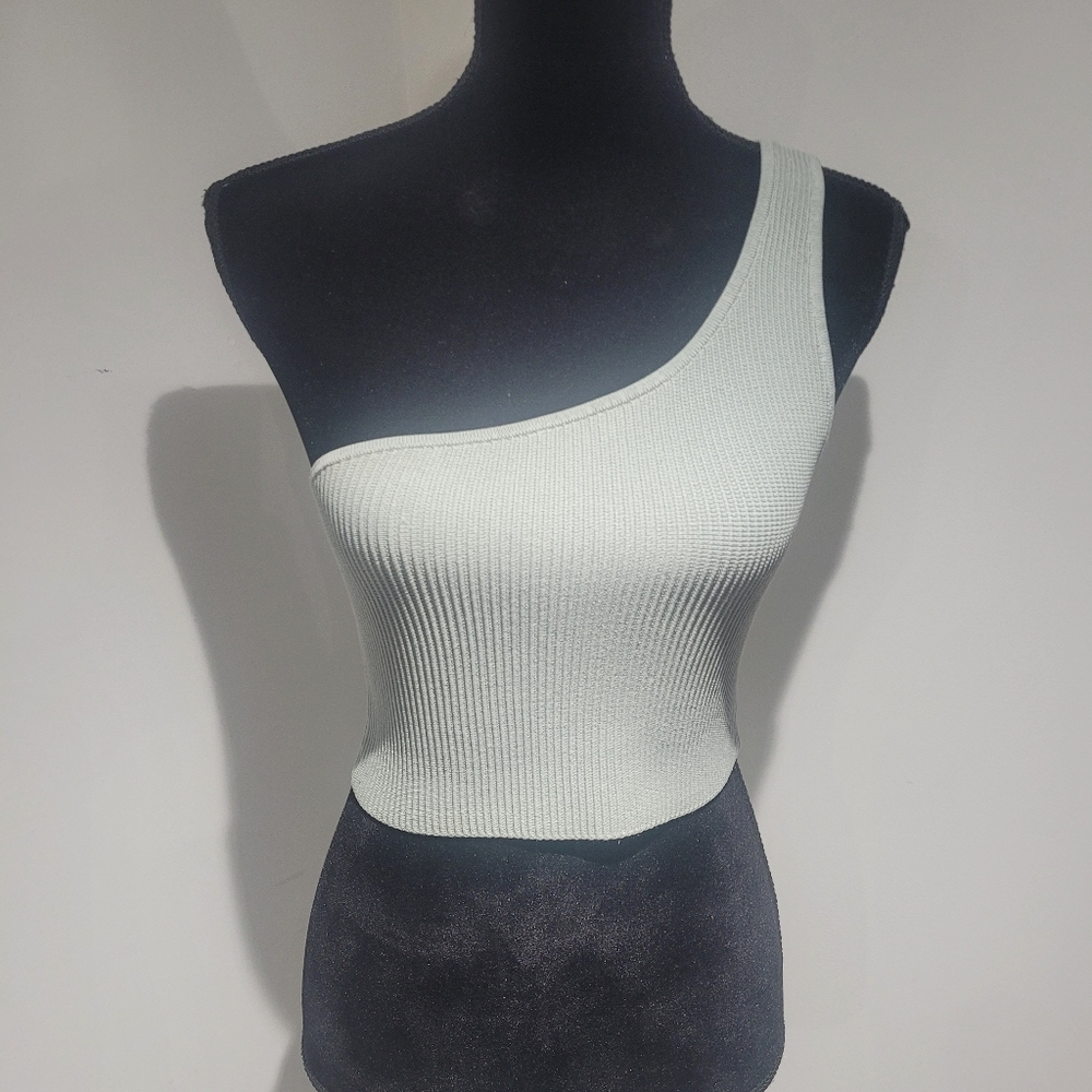 Babaton Women's Sculpt Knit Ribbed One-Shoulder Top Medium Green Aritzia
